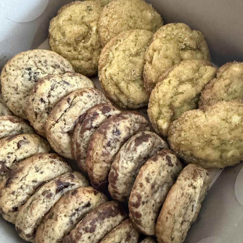 A box of assorted sourdough cookies